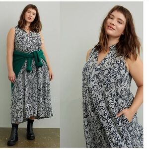 Anthropologie MAEVE Marya Tiered Maxi Dress 1X Black Paisley Modal Boho Western